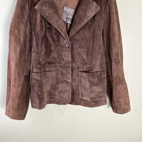 April Cornell Chocolate Brown Genuine Leather Suede Floral Embroidered Jacket M - Picture 4 of 16